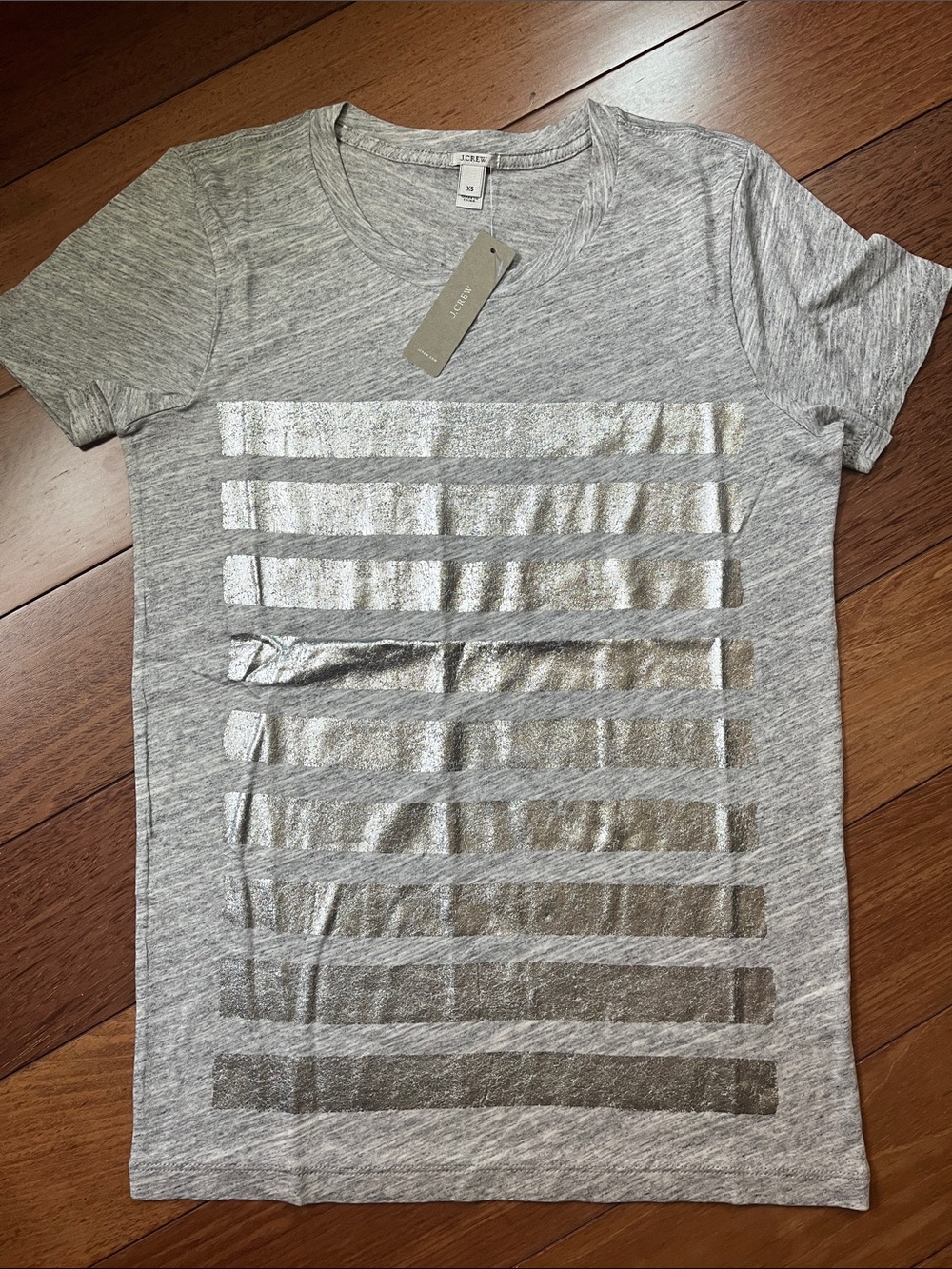 NWT J. Crew Silver Metallic Stripe Tee